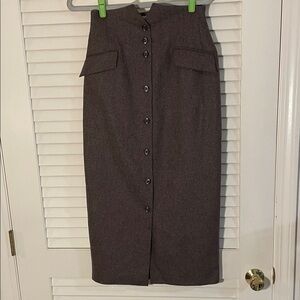 Lotz Elegant Vintage Peak Button Down Streamlined Wool Blend Maxi Skirt